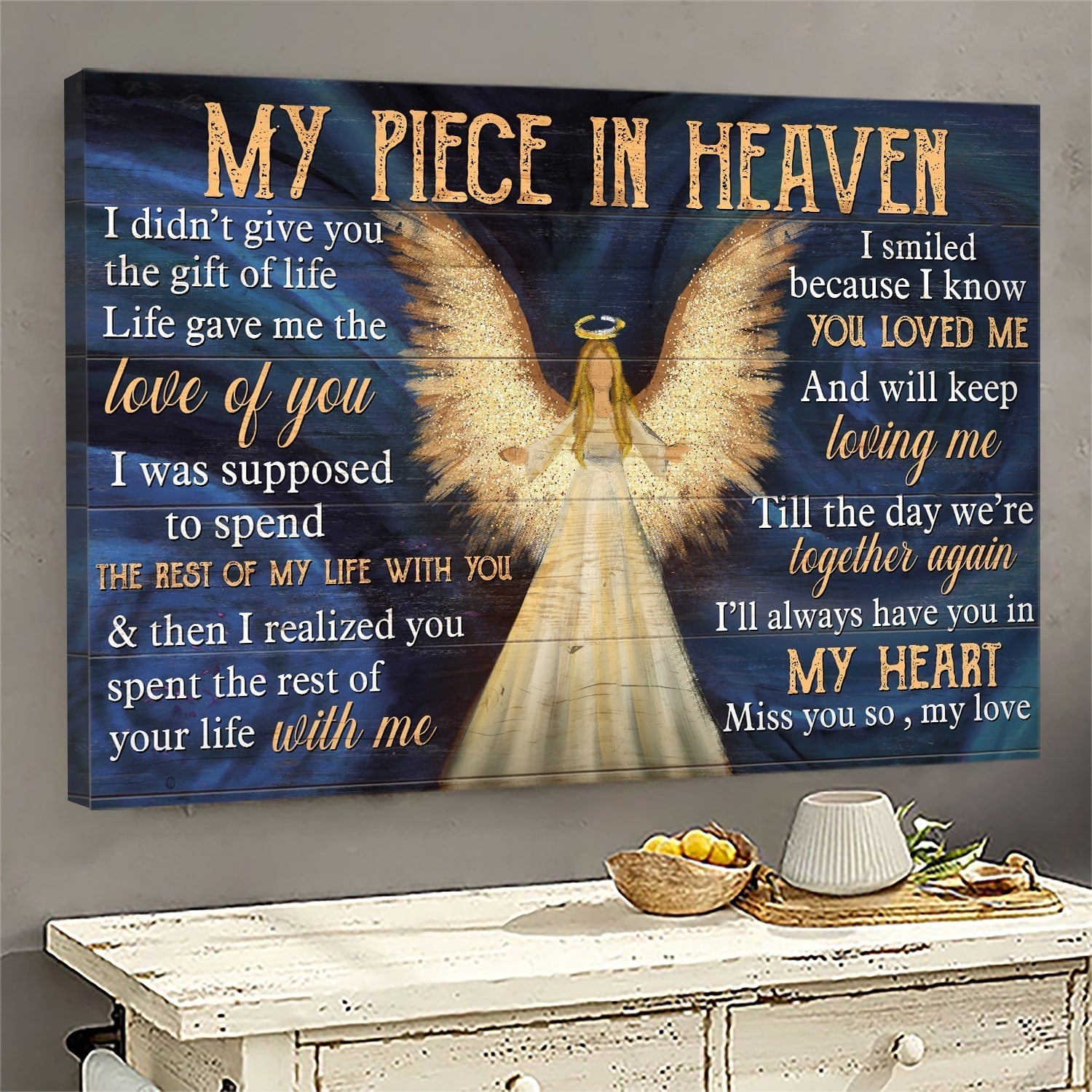 Memorial Beautiful Angel Till The Day We Meet Again Memorial Gift For Family Members My Piece In Heaven Canvas Wall Art – Christian Wall Decor