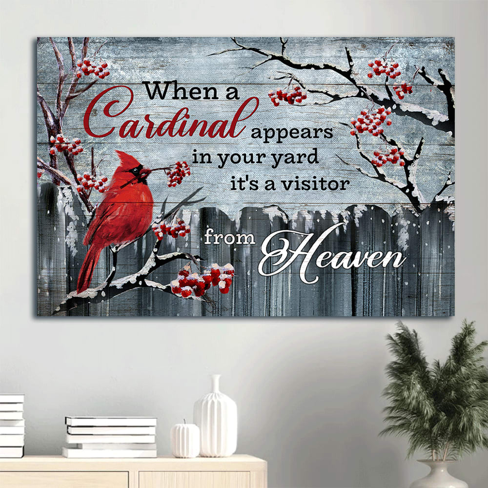 Memorial Cardinal Christmas Tree Snow Day When A Cardinal Appears In Your Yard It’s A Visitor From Heaven Memorial Gift For Family Members Canvas Wall Art – Christian Wall Decor