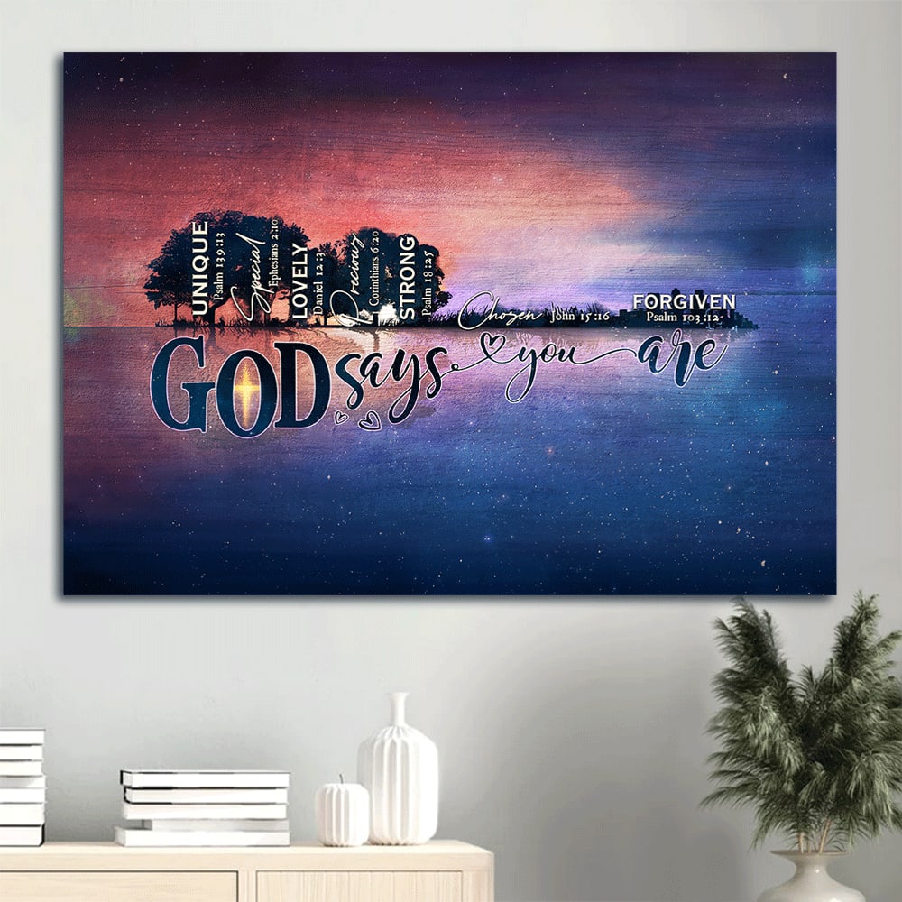 Modern City Star Night Bible Verses God Says You Are Canvas Wall Art – Christian Wall Decor