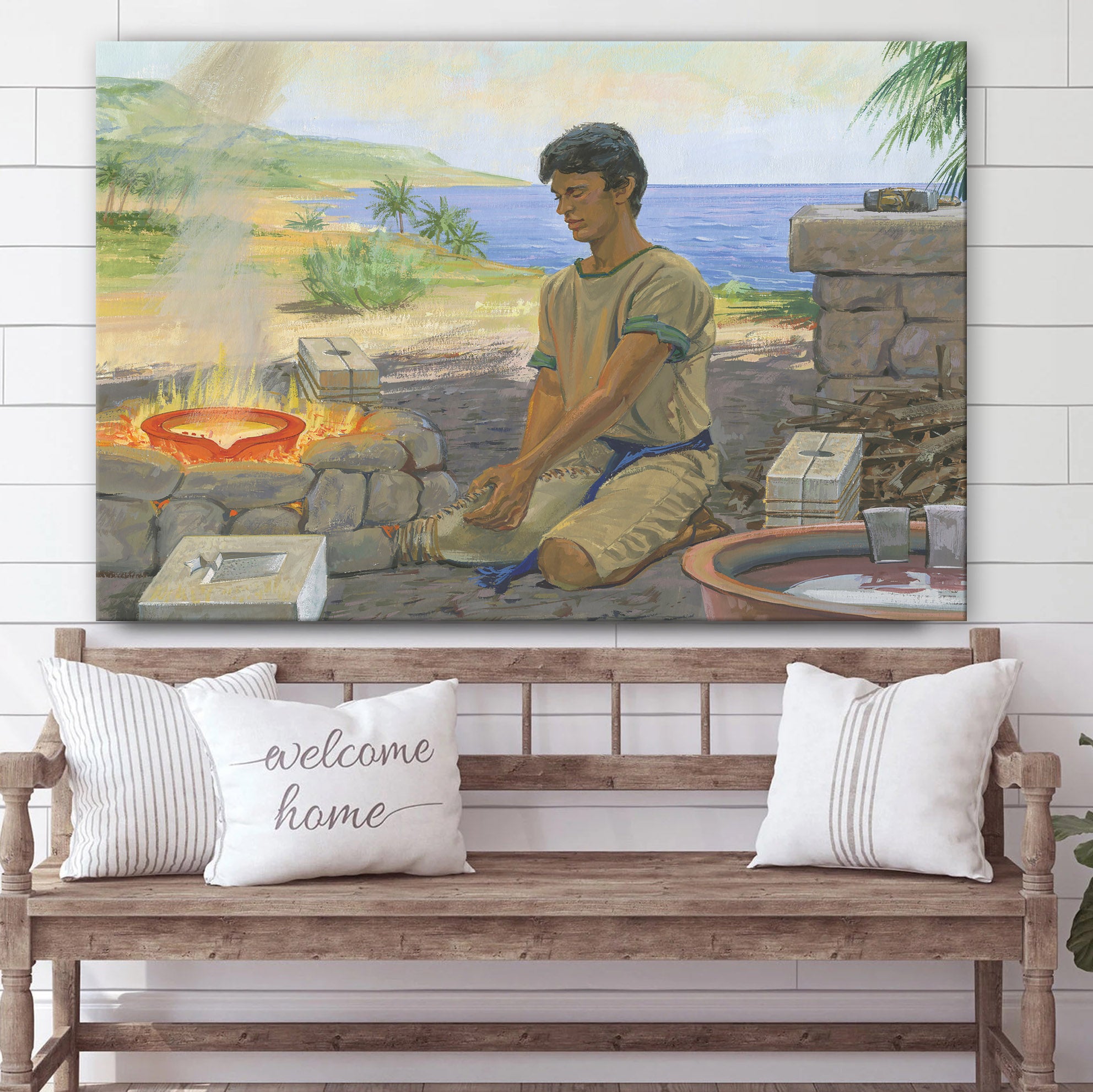 Nephi Melts Ore And Makes Tools Canvas Pictures – Christian Paintings For Home – Religious Canvas Wall Decor