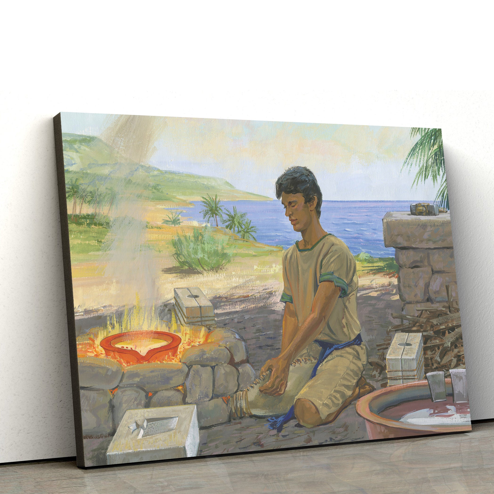 Nephi Melts Ore And Makes Tools Canvas Pictures – Christian Paintings For Home – Religious Canvas Wall Decor