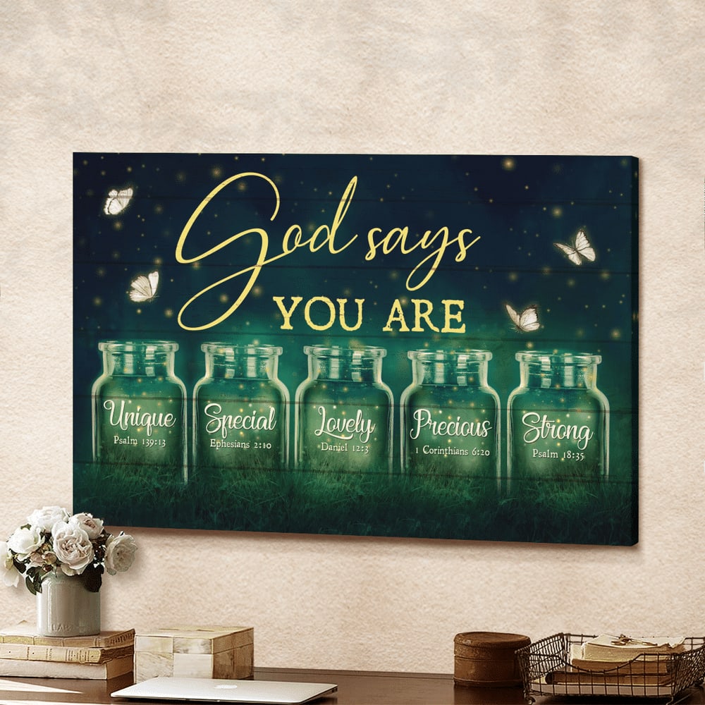 Night Firefly Drawing Pretty Butterfly God Says You Are Canvas Wall Art – Christian Poster – Religious Wall Decor