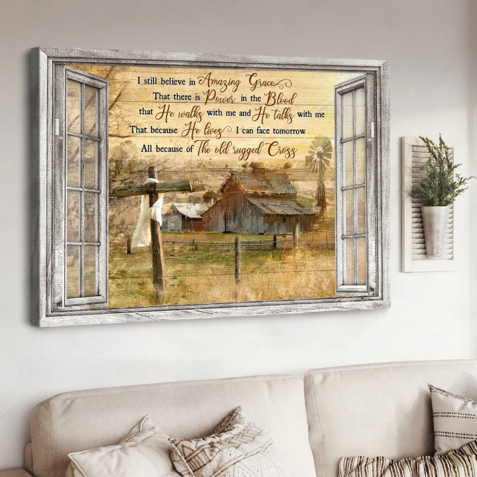 Old Barn Painting Countryside Landscape I Still Believe In Amazing Grace Canvas Wall Art – Christian Poster – Religious Wall Decor