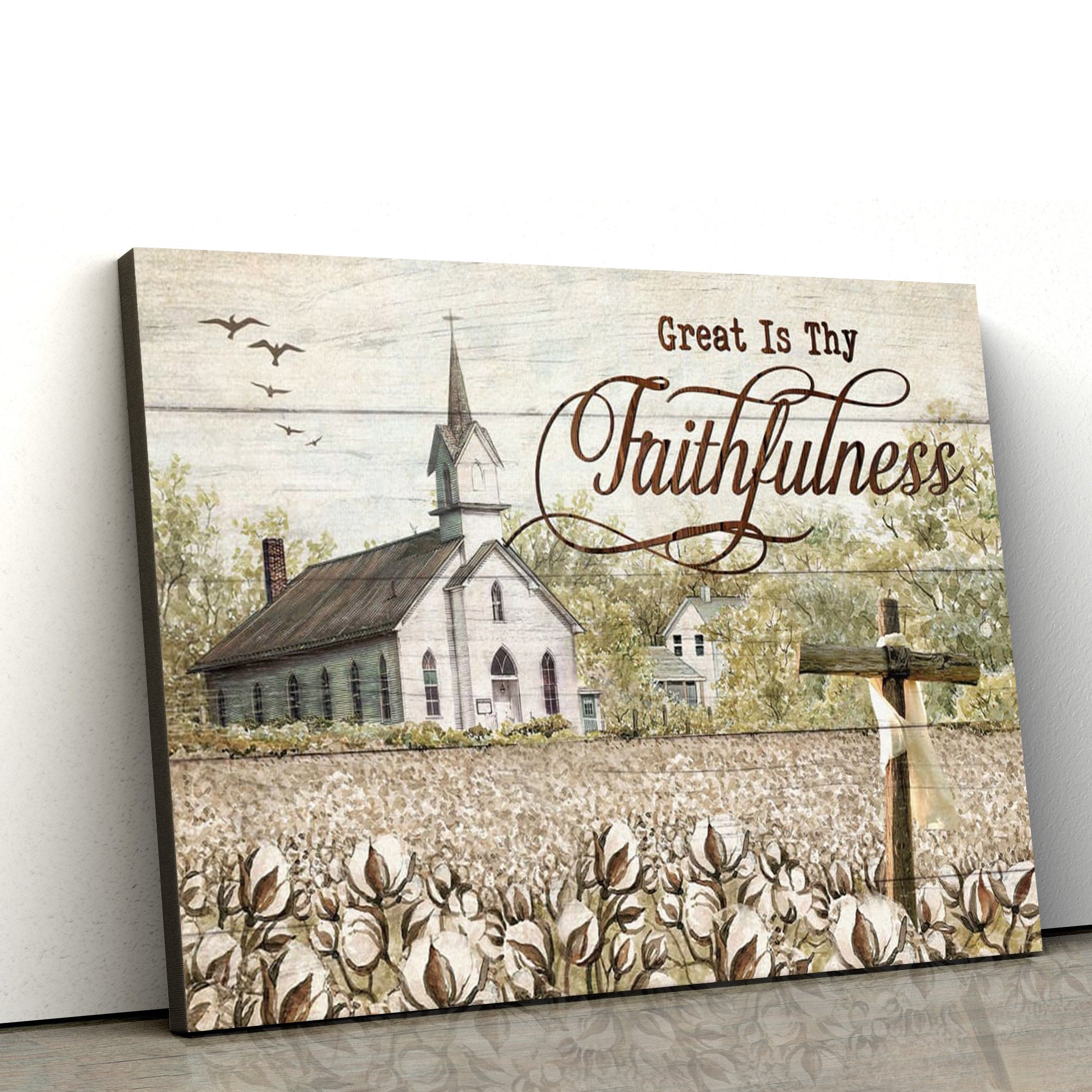 Old Country Church Great Is Thy Faithfulness Wall Art Canvas Print Christian Decor