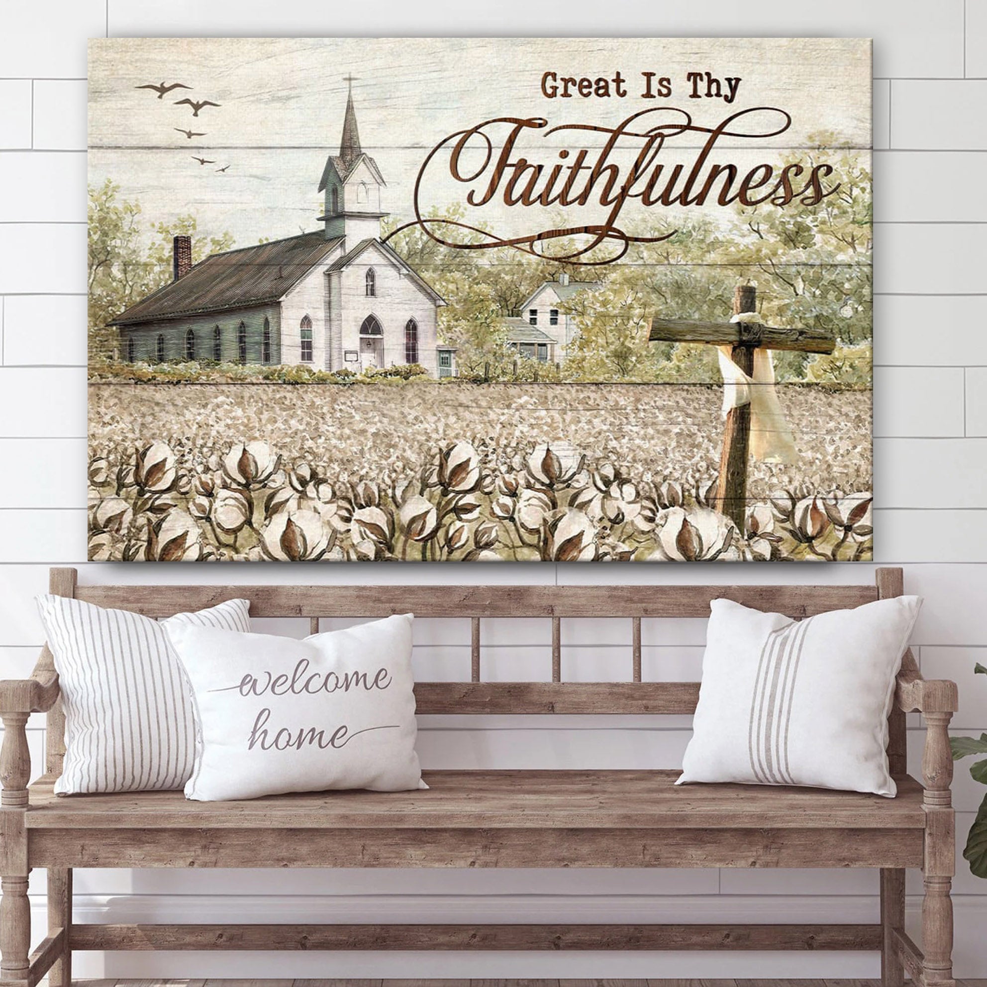 Old Country Church Great Is Thy Faithfulness Wall Art Canvas Print Christian Decor