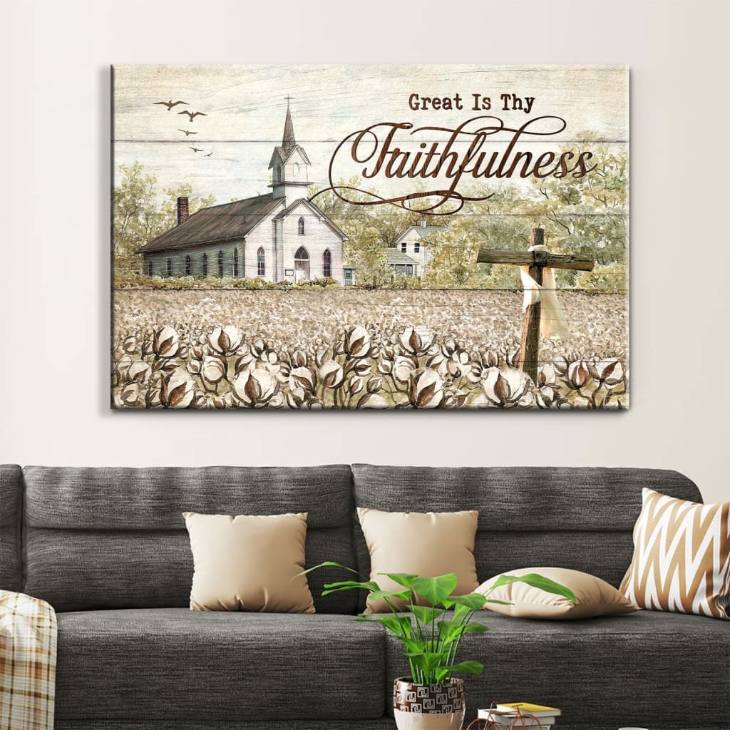 Old Country Church, Great Is Thy Faithfulness Wall Art Canvas Print, Christian Wall Decor – Religious Wall Decor