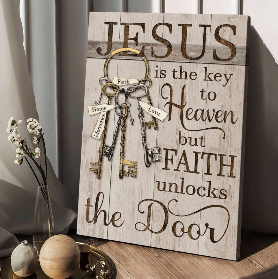 Old Keys Vintage Door Jesus Is The Key To Heaven Canvas Wall Art – Christian Wall Posters – Religious Wall Decor