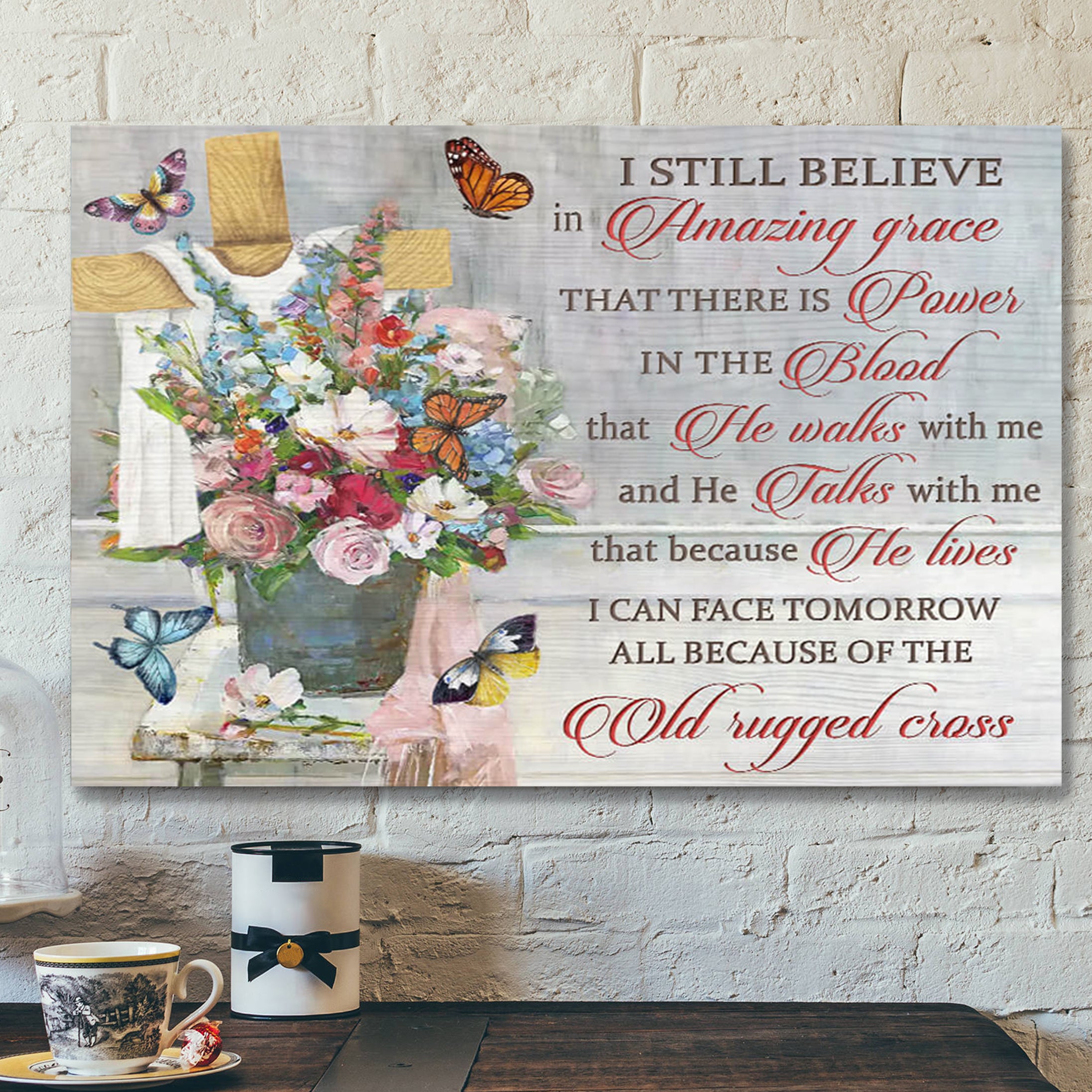 Old Rugged Cross Butterfly Canvas – Bible Verse Canvas – Scripture Canvas Wall Art