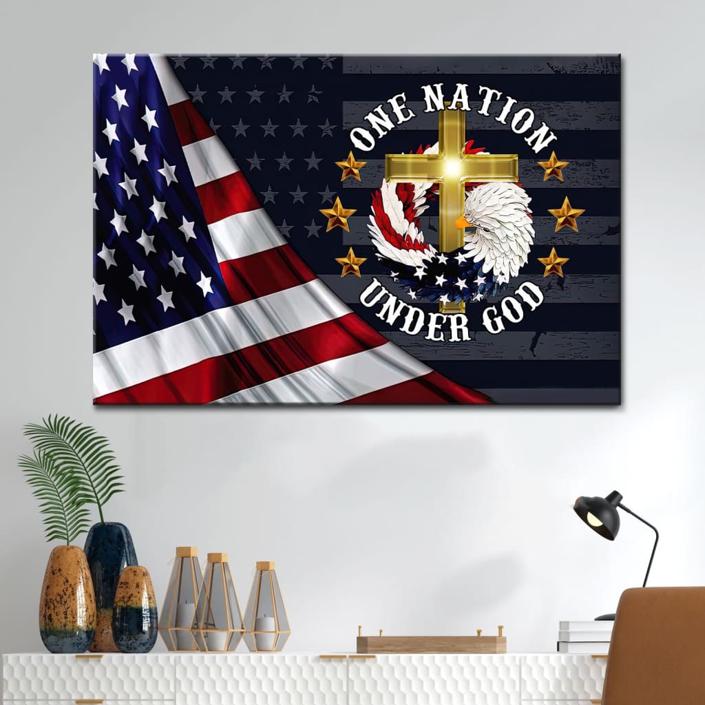 One Nation Under God American Flag Christian Wall Art Canvas Print – Religious Wall Decor