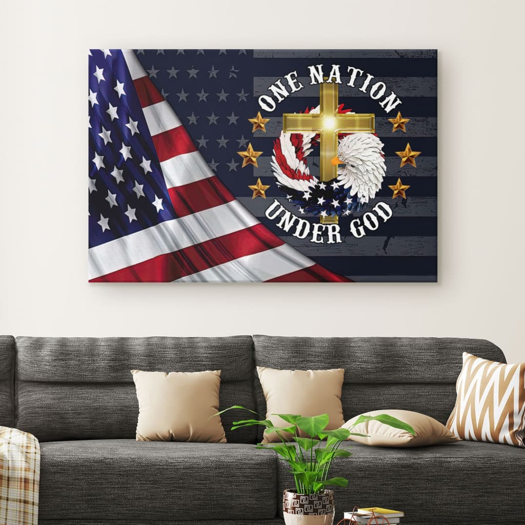 One Nation Under God American Flag Christian Wall Art Canvas Print – Religious Wall Decor