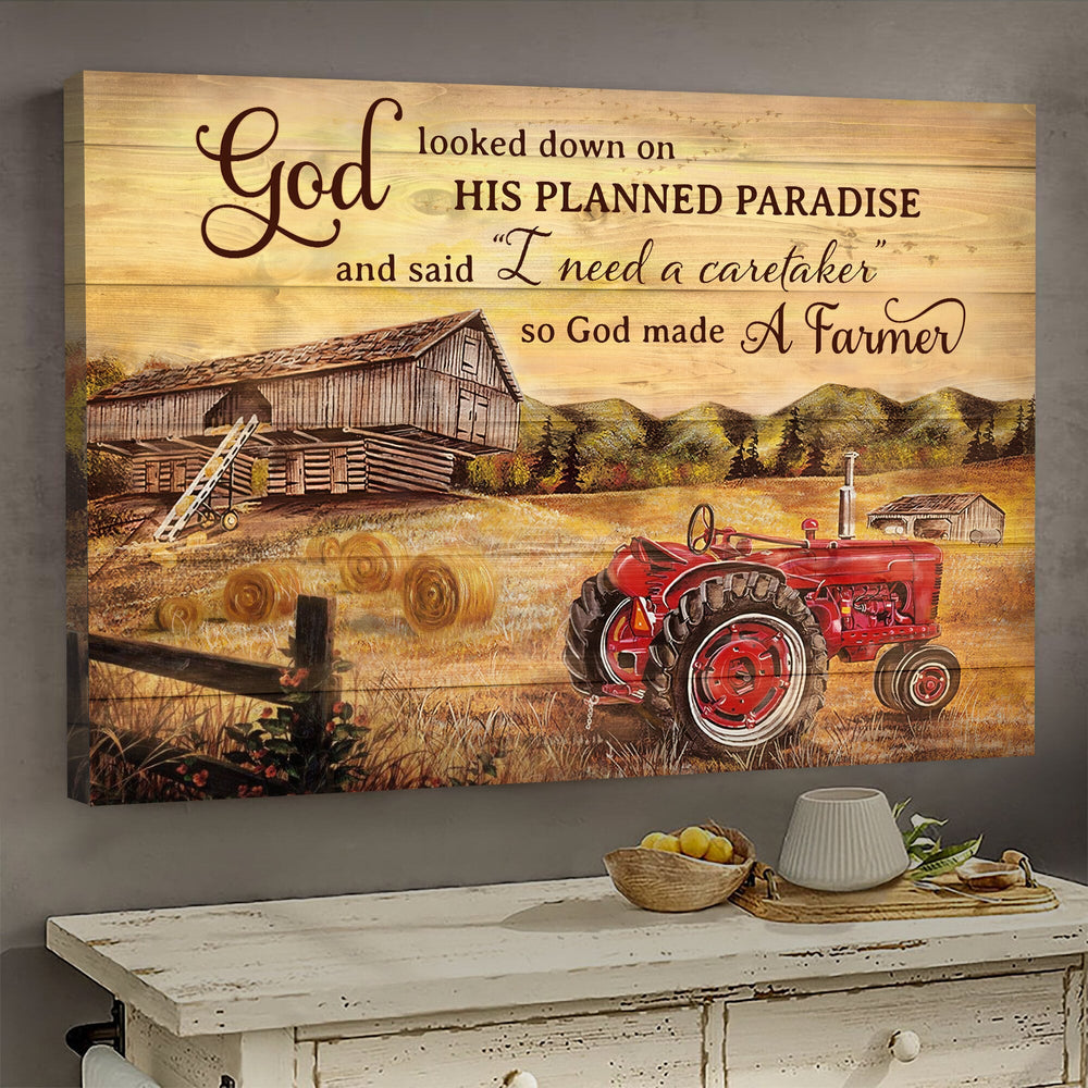 Paddy Field Old Barn Painting So God Made A Farmer Canvas Wall Art – Christian Poster – Religious Wall Decor