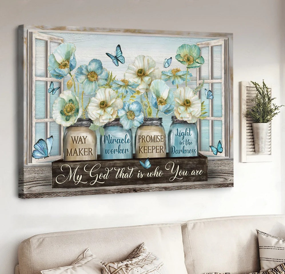 Pastel Jasmine Butterfly Way Maker Miracle Worker Canvas Wall Art – Christian Poster – Religious Wall Decor