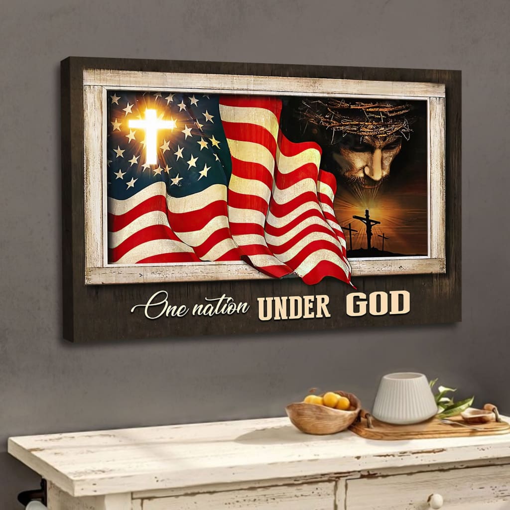 Patriotism Christian, One Nation Under God Wall Art Canvas – Religious Wall Decor