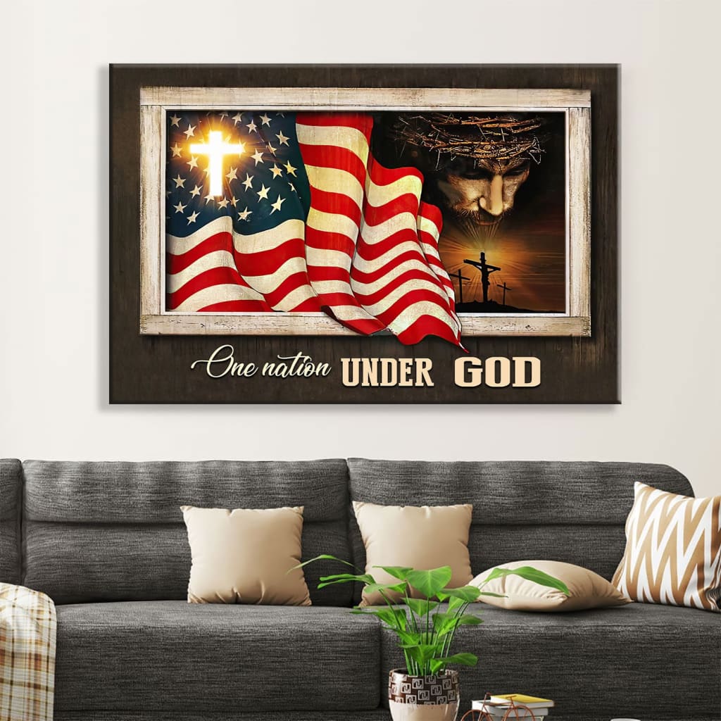 Patriotism Christian, One Nation Under God Wall Art Canvas – Religious Wall Decor