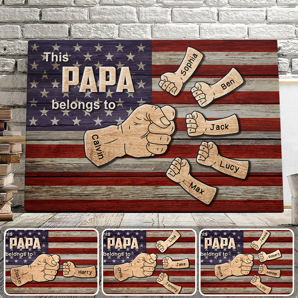 Personalized Papa Canvas Wall Art – Custom Grandkid Name Family Wall Art – House Decor – 4th Of July Wall Art