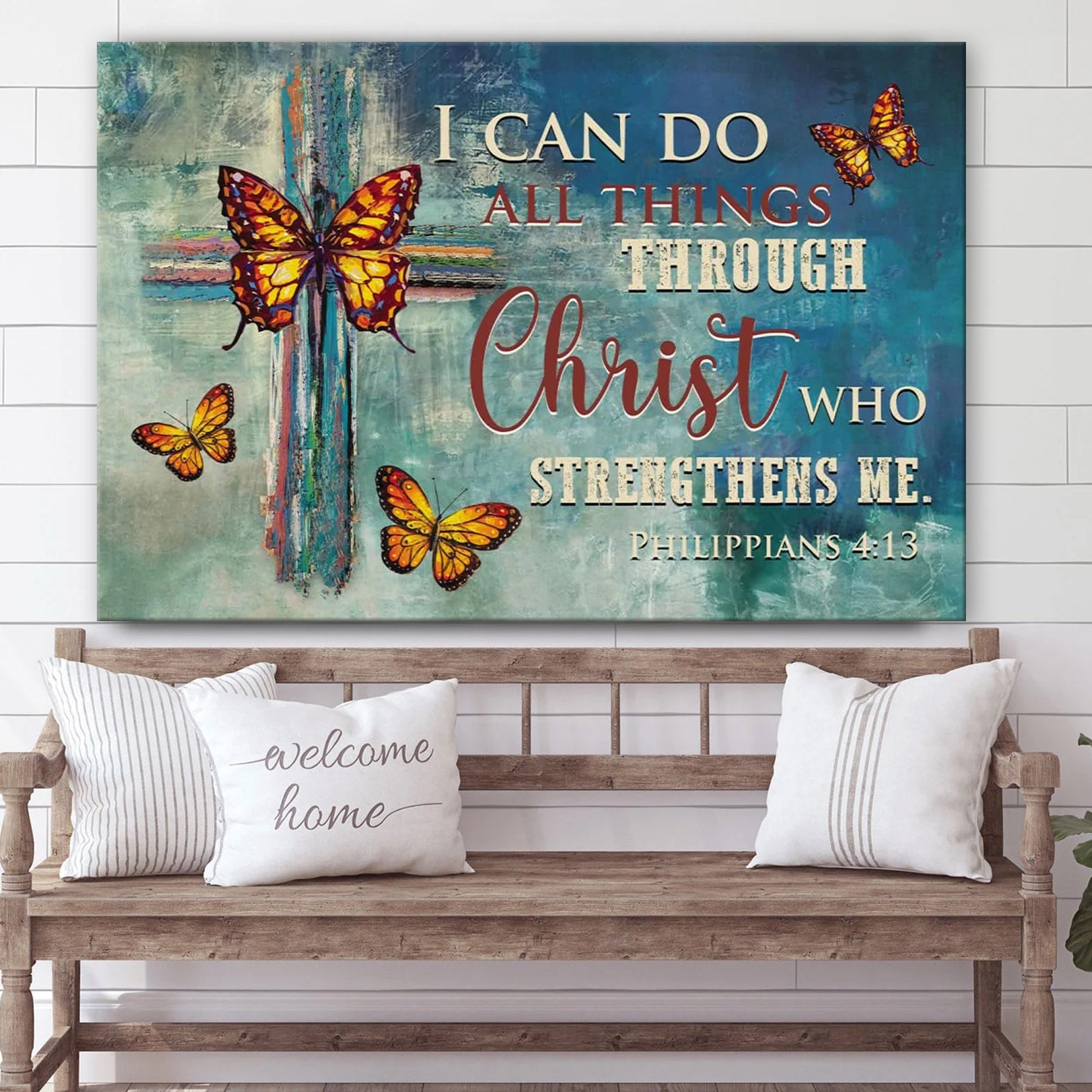 Philippians 413 I Can Do All Things Through Christ Wall Art Canvas Butterflies Cross