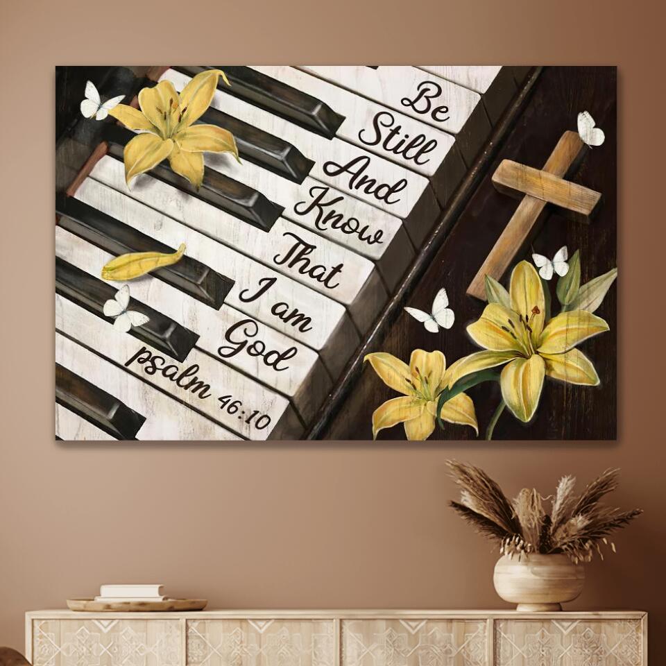 Piano Be Still And Know That I Am God Lily Flower Canvas Wall Art – Christian Poster – Religious Wall Decor