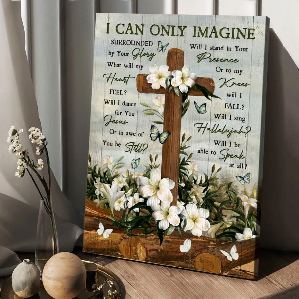 Plumeria Painting Jesus Cross I Can Only Imagine Canvas Wall Art – Christian Wall Posters – Religious Wall Decor