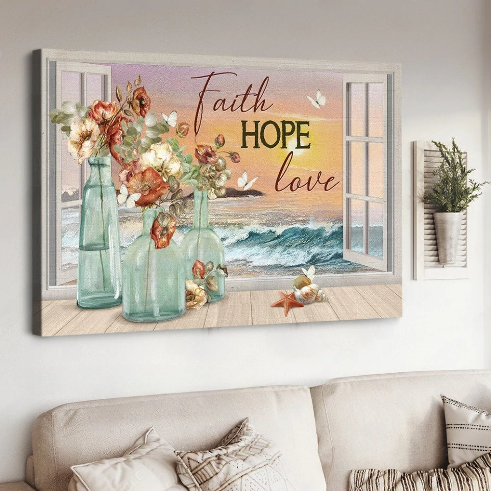 Pretty Sunset Deep Ocean Faith Hope Love Canvas Wall Art – Christian Poster – Religious Wall Decor