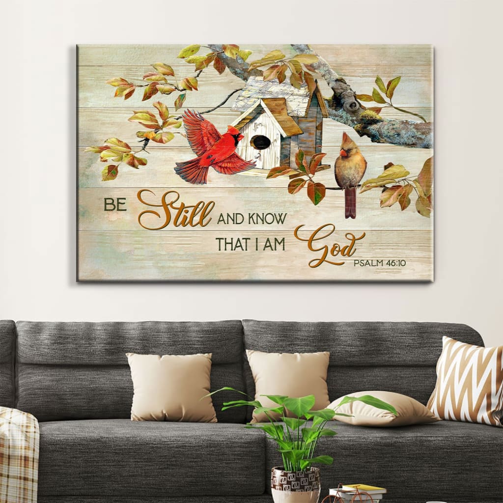 Psalm 4610 Be Still And Know That I Am God Canvas Wall Art, Cardinal Couple Christian Wall Decor – Religious Wall Decor