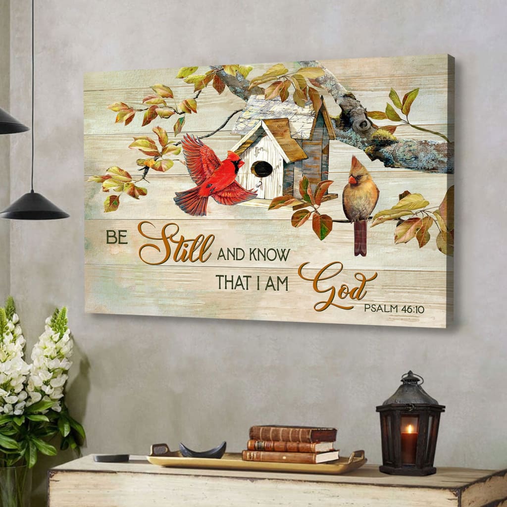 Psalm 4610 Be Still And Know That I Am God Canvas Wall Art, Cardinal Couple Christian Wall Decor – Religious Wall Decor