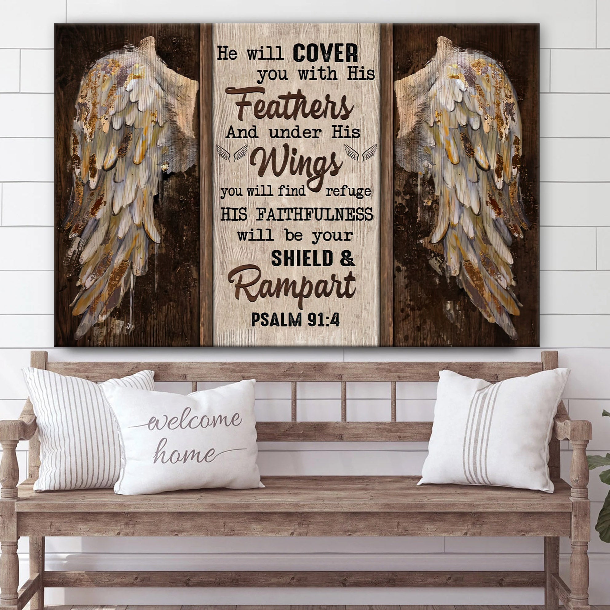 Psalm 914 He Will Cover You With His Feathers Wall Art Canvas – Bible Verse Wall Decorator