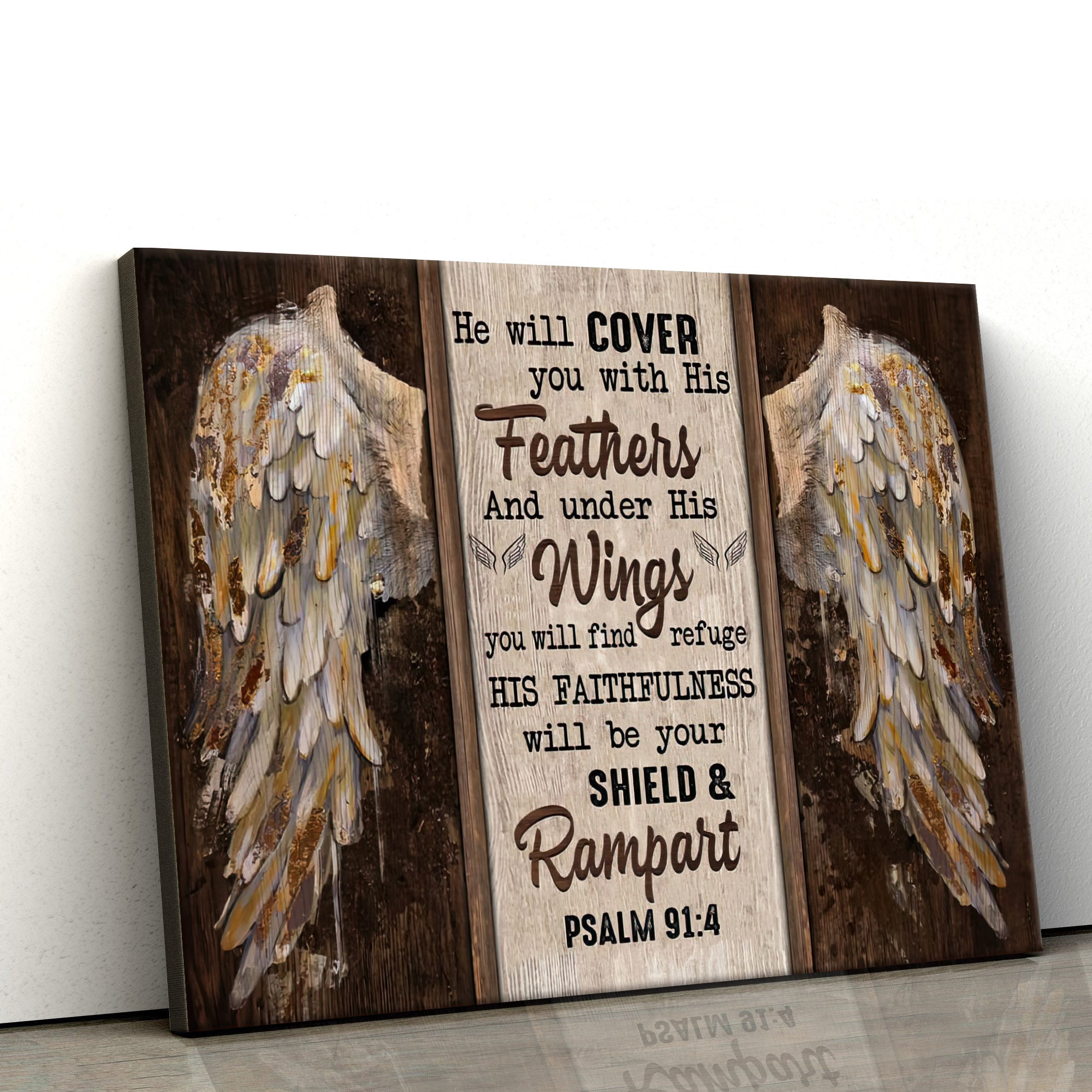 Psalm 914 He Will Cover You With His Feathers Wall Art Canvas – Bible Verse Wall Decorator