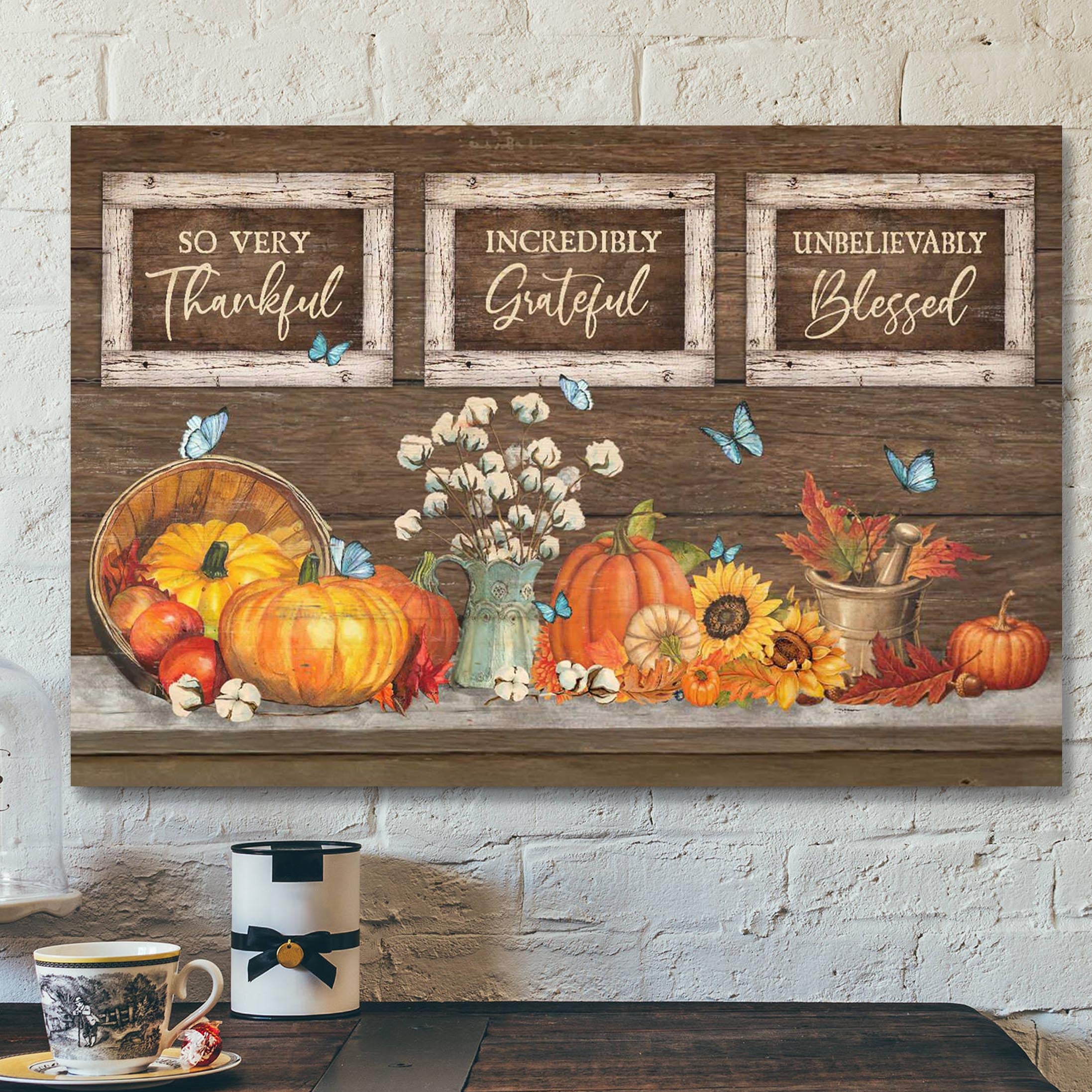 Pumpkin Canvas – Thankful Grateful Blessed Canvas Wall Art – Bible Verse Canvas – Scripture Canvas Wall Art