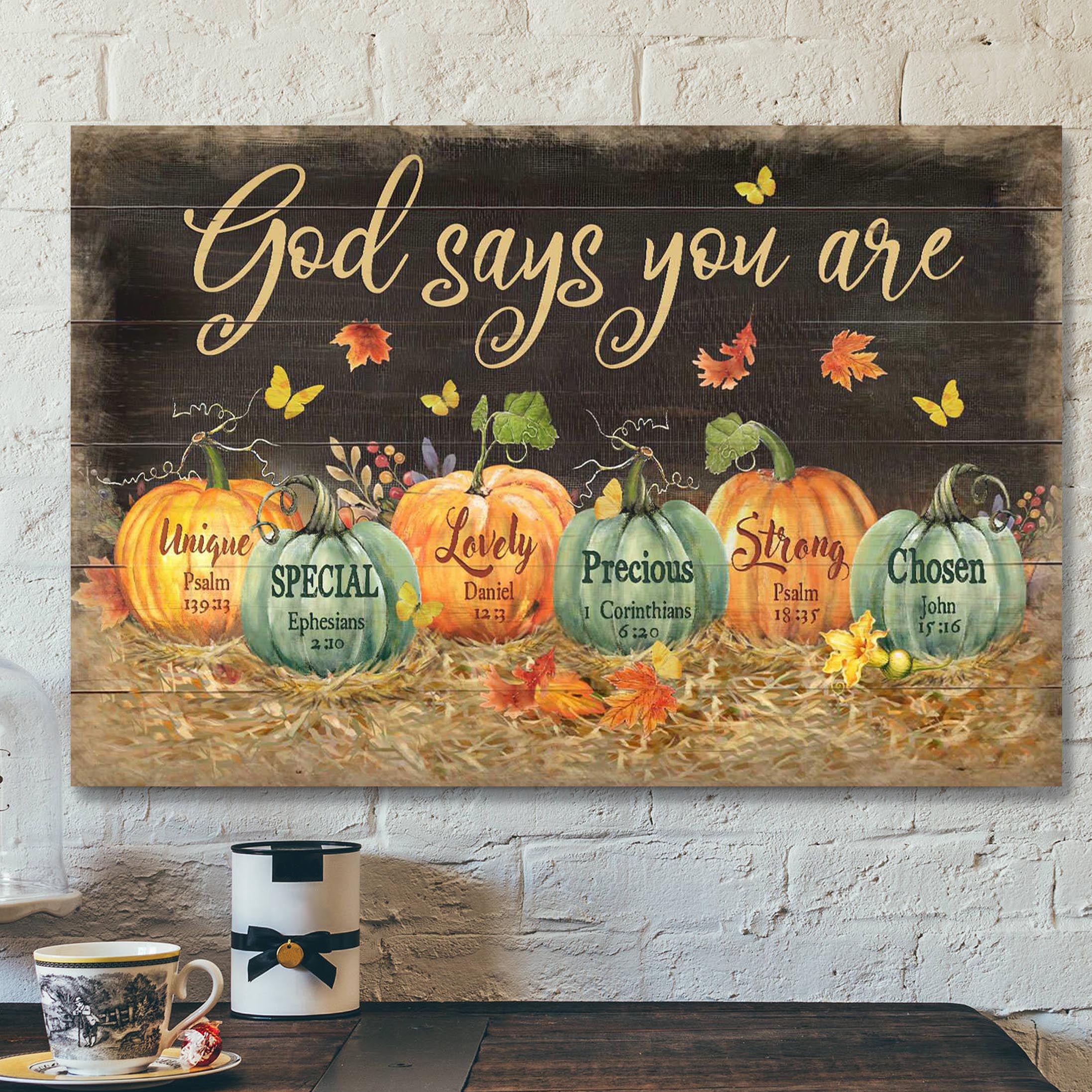 Pumpkin On Black Background – God Says You Are Canvas Wall Art – Bible Verse Canvas – Scripture Canvas Wall Art