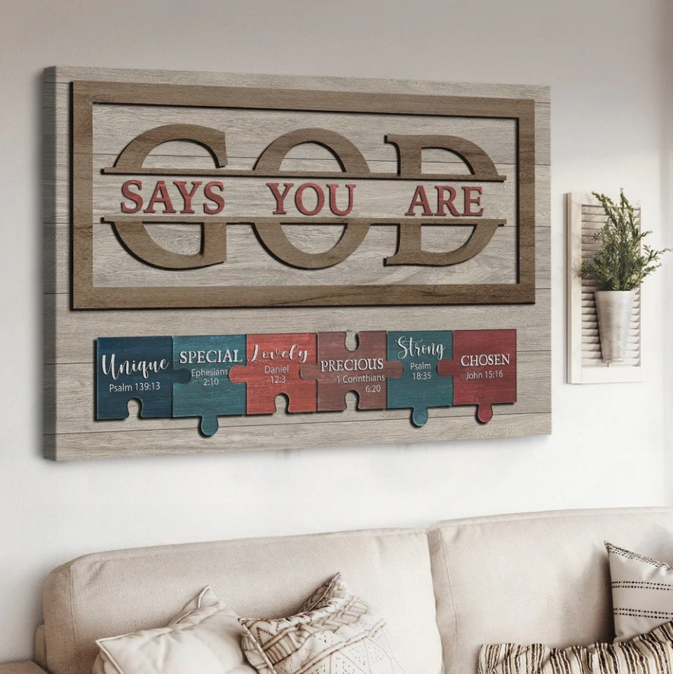 Puzzles God Says You Are Canvas Wall Art – Christian Poster – Religious Wall Decor