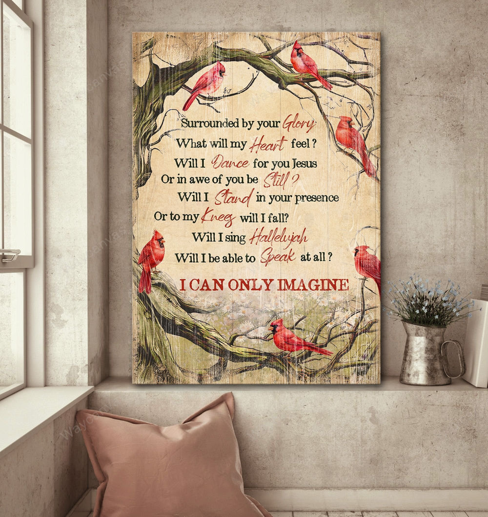 Red Cardinal Oldest Tree Rainy Day I Can Only Imagine Canvas Wall Art – Christian Wall Posters – Religious Wall Decor