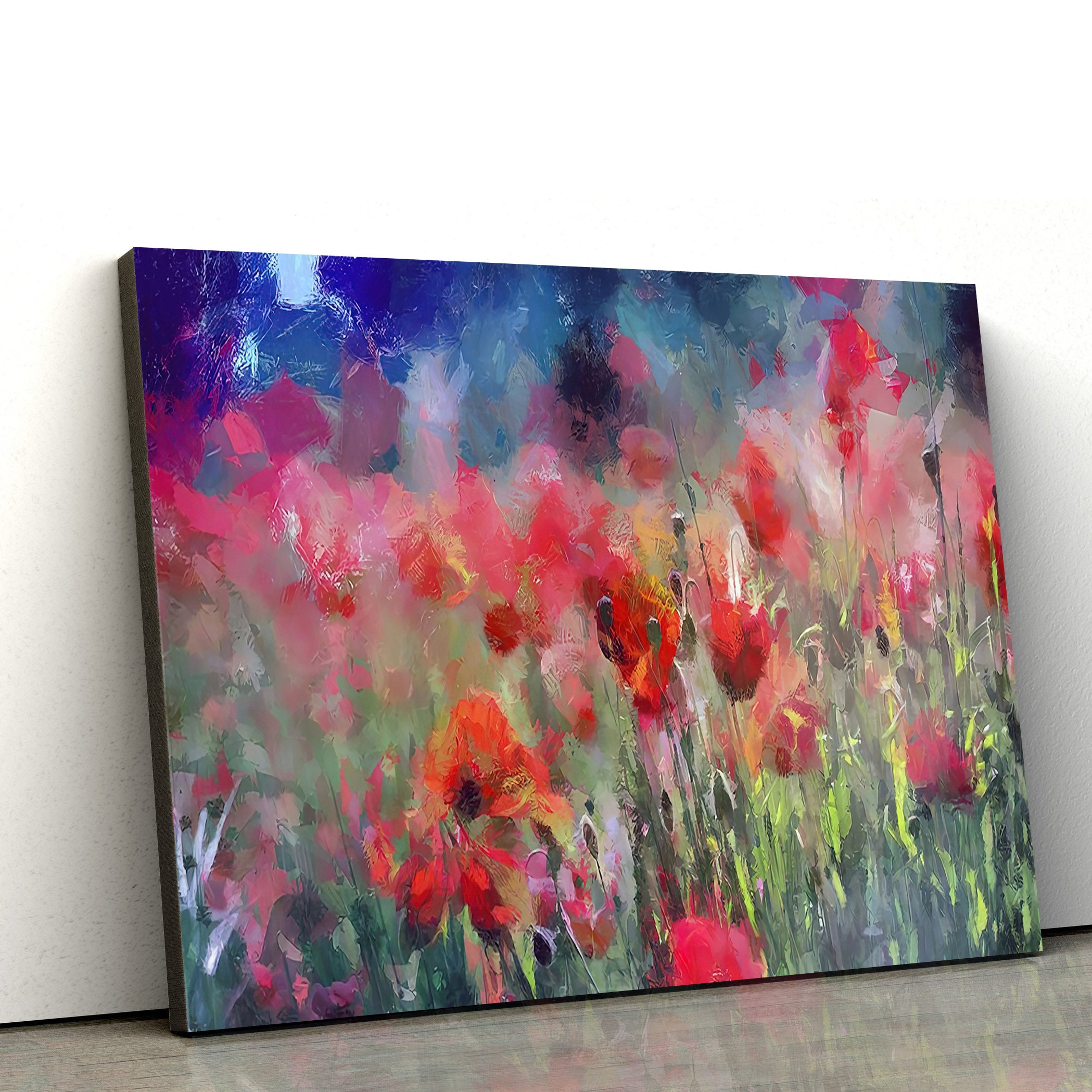 Red Poppies Field Painting Wall Art Canvas – Canvas Wall Decor – Home Decor Living Room