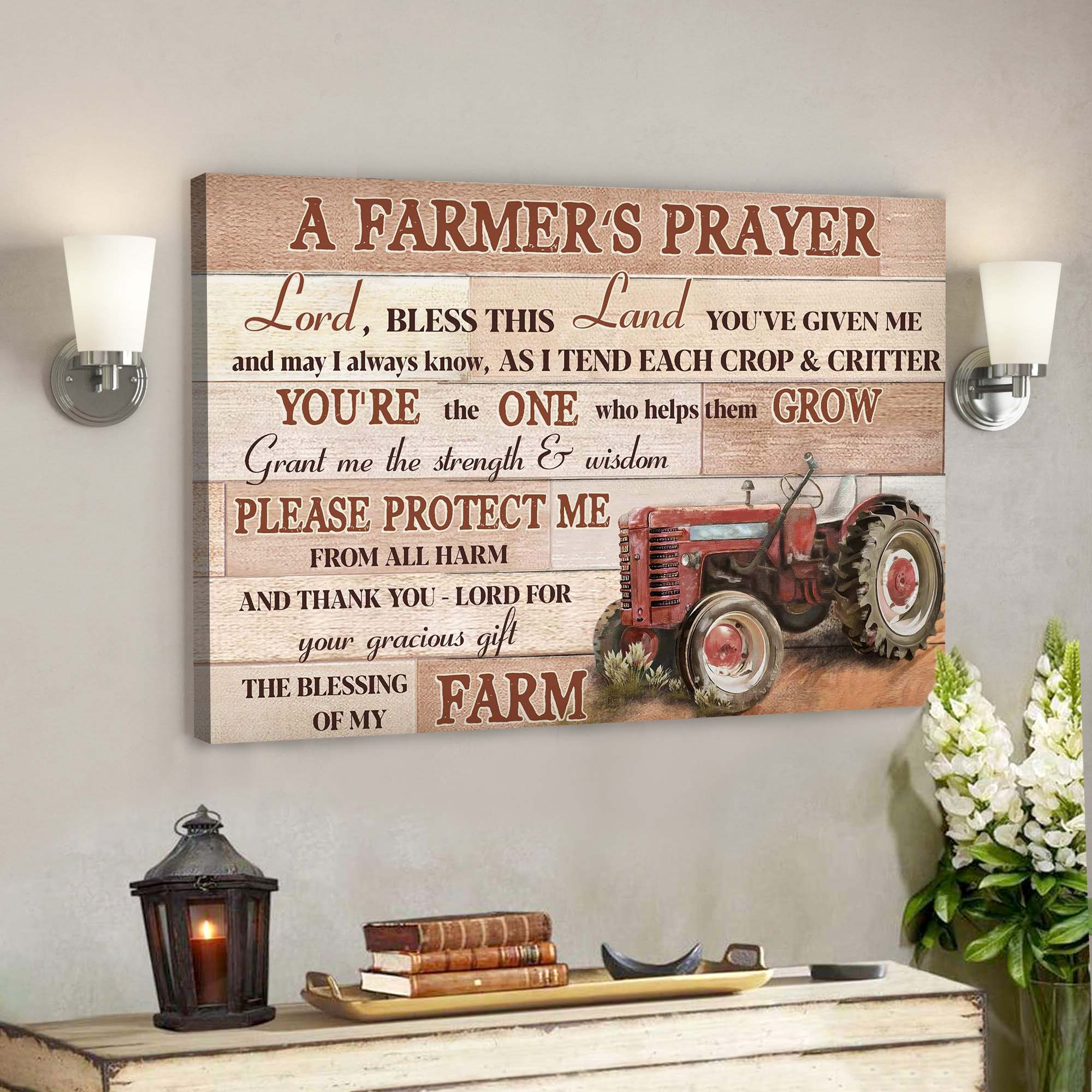 Red Truck – A Farmer’s Prayer Canvas Wall Art – Bible Verse Canvas – Scripture Canvas Wall Art