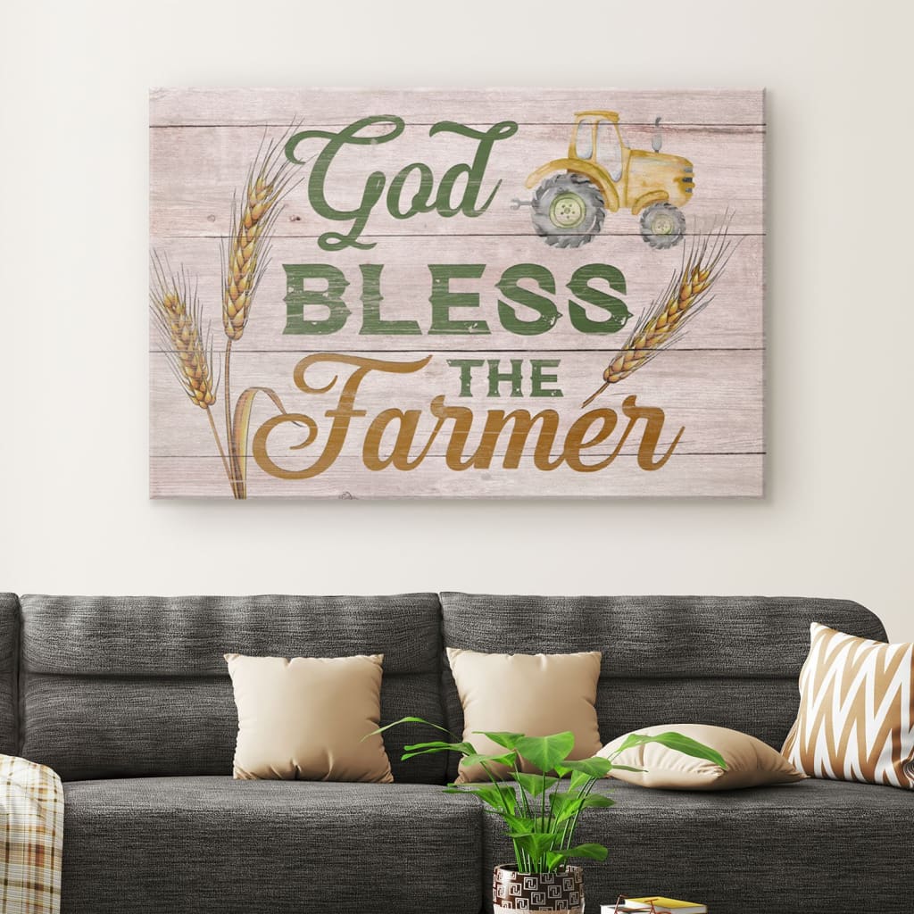 Rustic Farmhouse God Bless The Farmer Canvas Wall Art – Christian Canvas – Faith Canvas