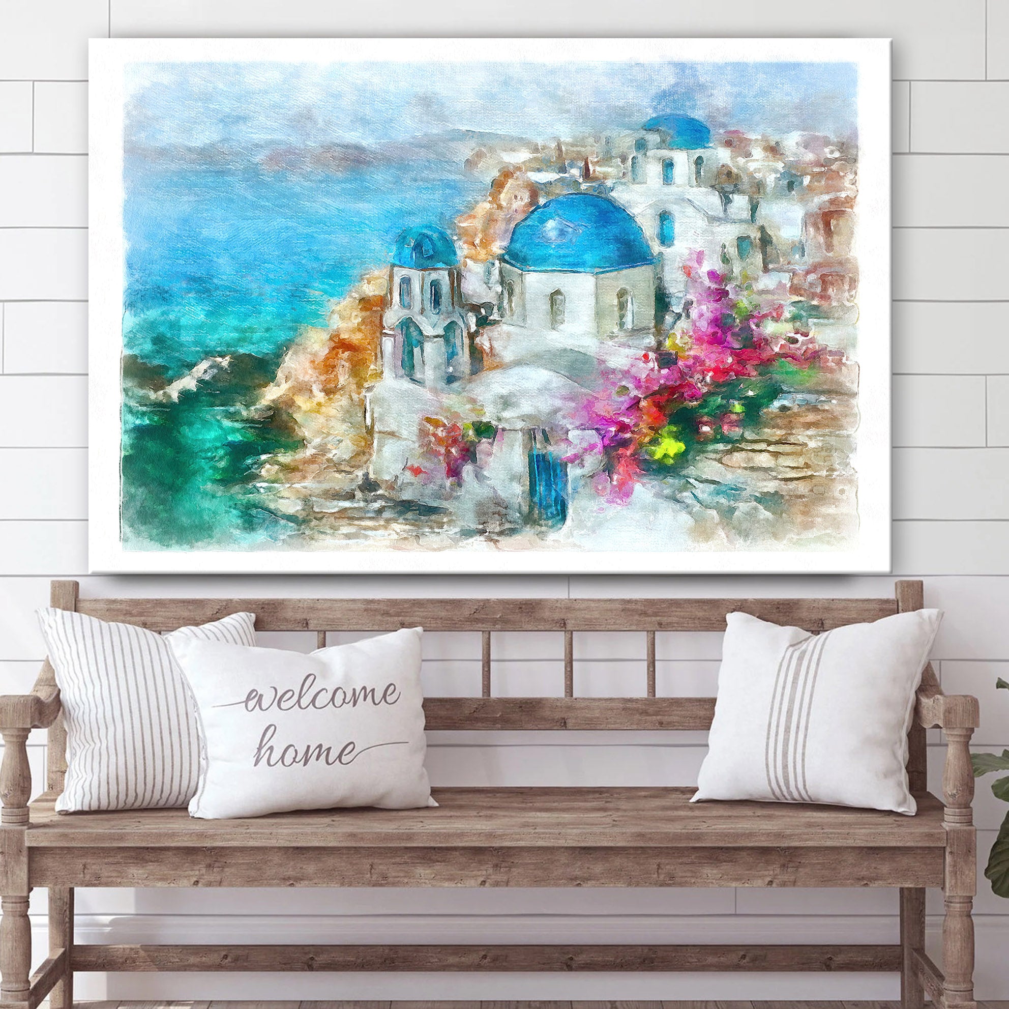 Santorini Greece Island Painting Canvas Wall Art – Canvas Wall Decor – Home Decor Living Room