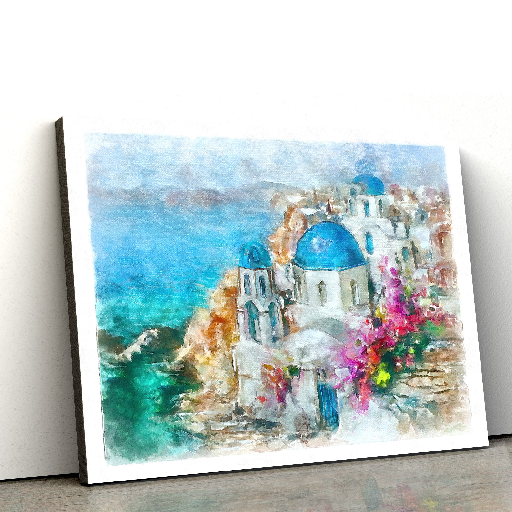 Santorini Greece Island Painting Canvas Wall Art – Canvas Wall Decor – Home Decor Living Room