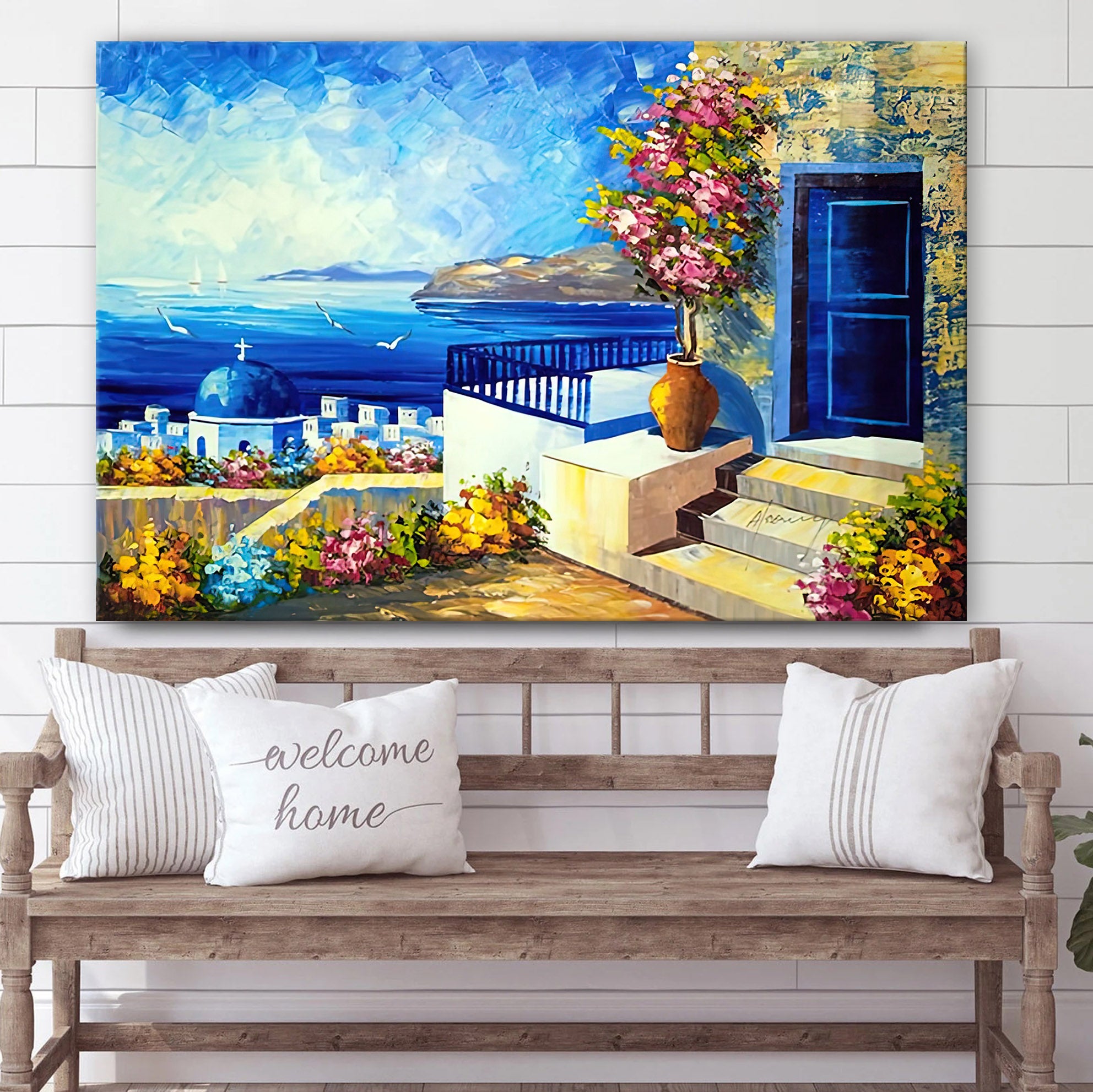 Santorini Oil Greece Island Painting Canvas Wall Art – Canvas Wall Decor – Home Decor Living Room