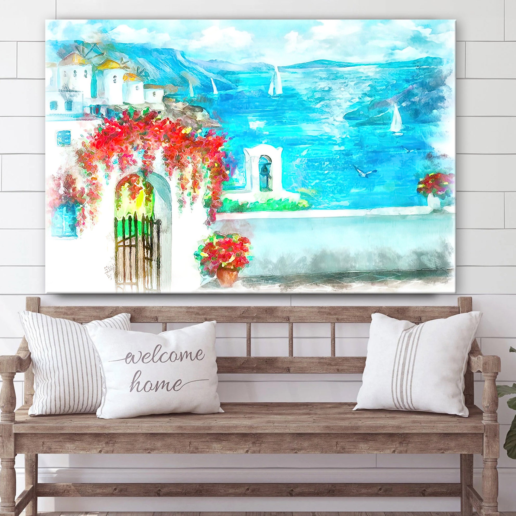 Santorini Seascape Painting Canvas Wall Art – Canvas Wall Decor – Home Decor Living Room