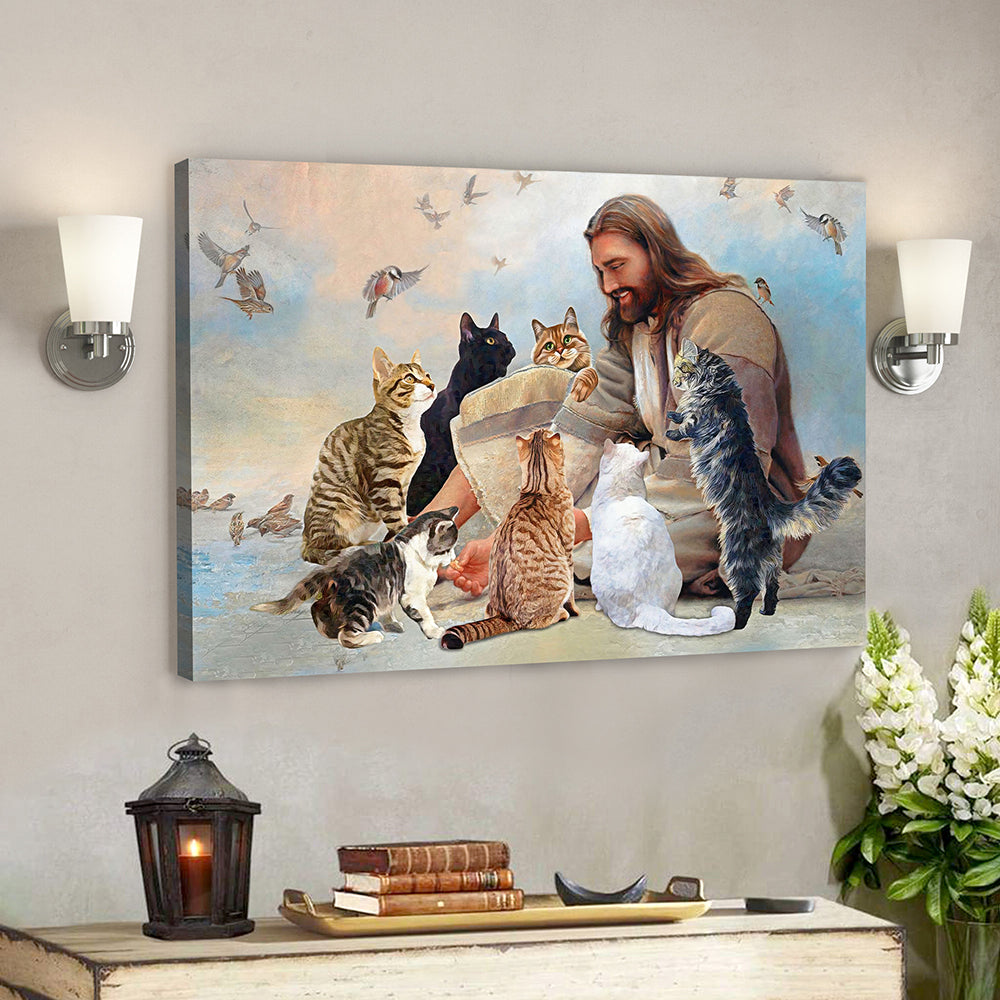 Scripture Canvas – Christian Canvas Wall Art – Bible Verse Canvas – Jesus And Cats Canvas Poster