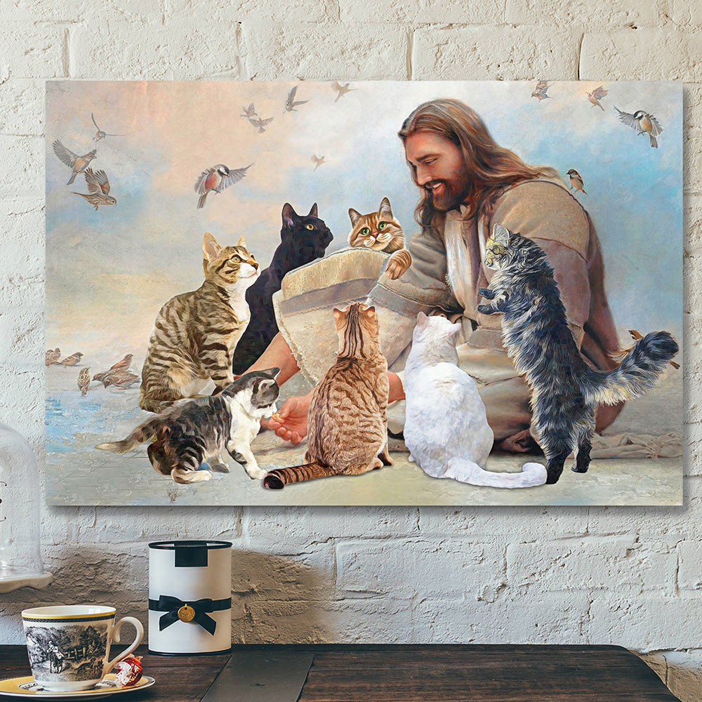 Scripture Canvas – Christian Canvas Wall Art – Bible Verse Canvas – Jesus And Cats Canvas Poster