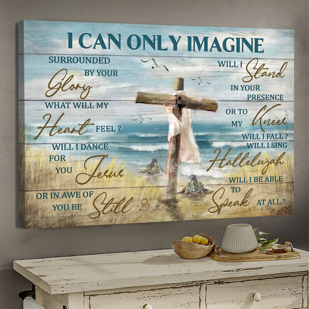 Sea Turtle Ocean Landscape Wooden Cross I Can Only Imagine Canvas Wall Art – Christian Poster – Religious Wall Decor