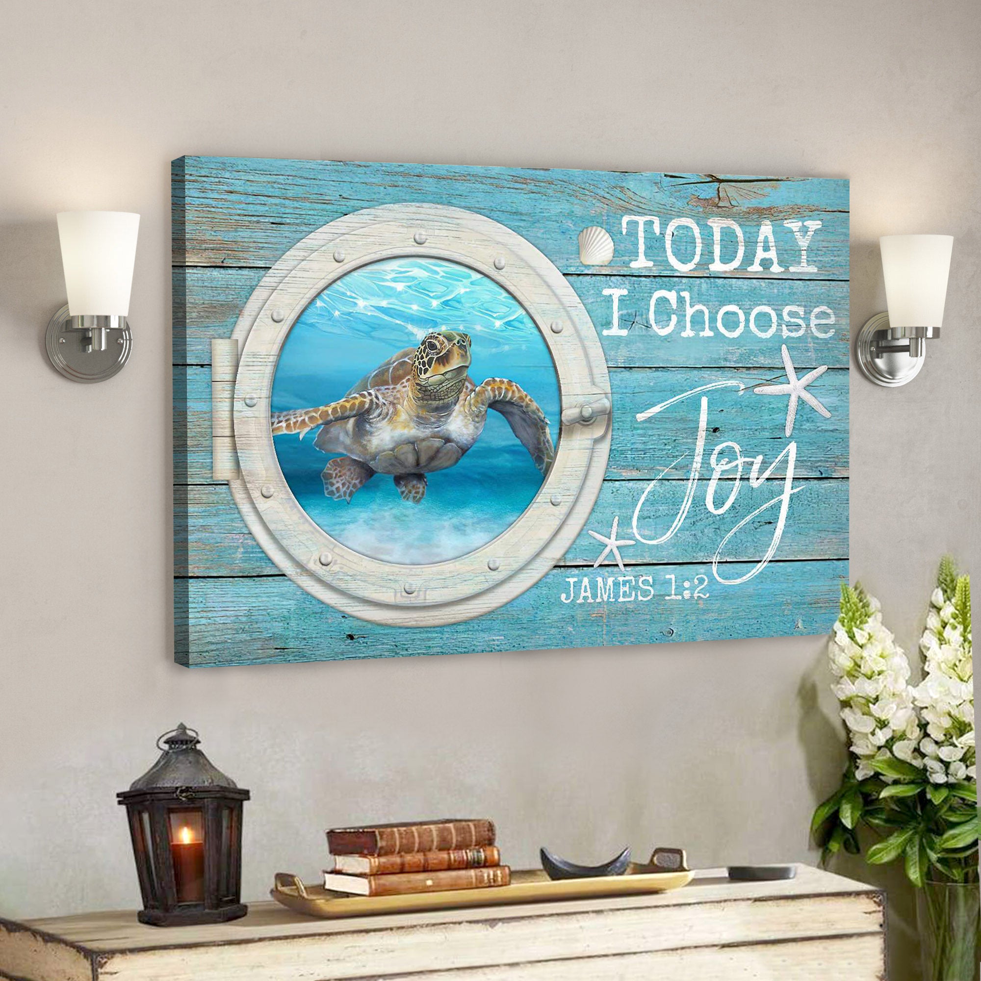 Sea Turtle – Today I Choose Joy Canvas Wall Art – Bible Verse Canvas – Scripture Canvas Wall Art