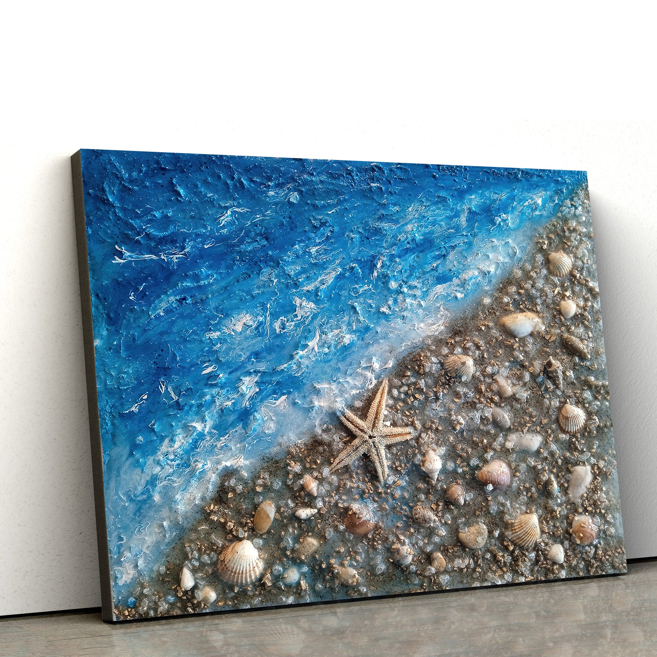 Seashells With Epoxy Resin Painting Canvas Wall Art – Canvas Wall Decor – Home Decor Living Room