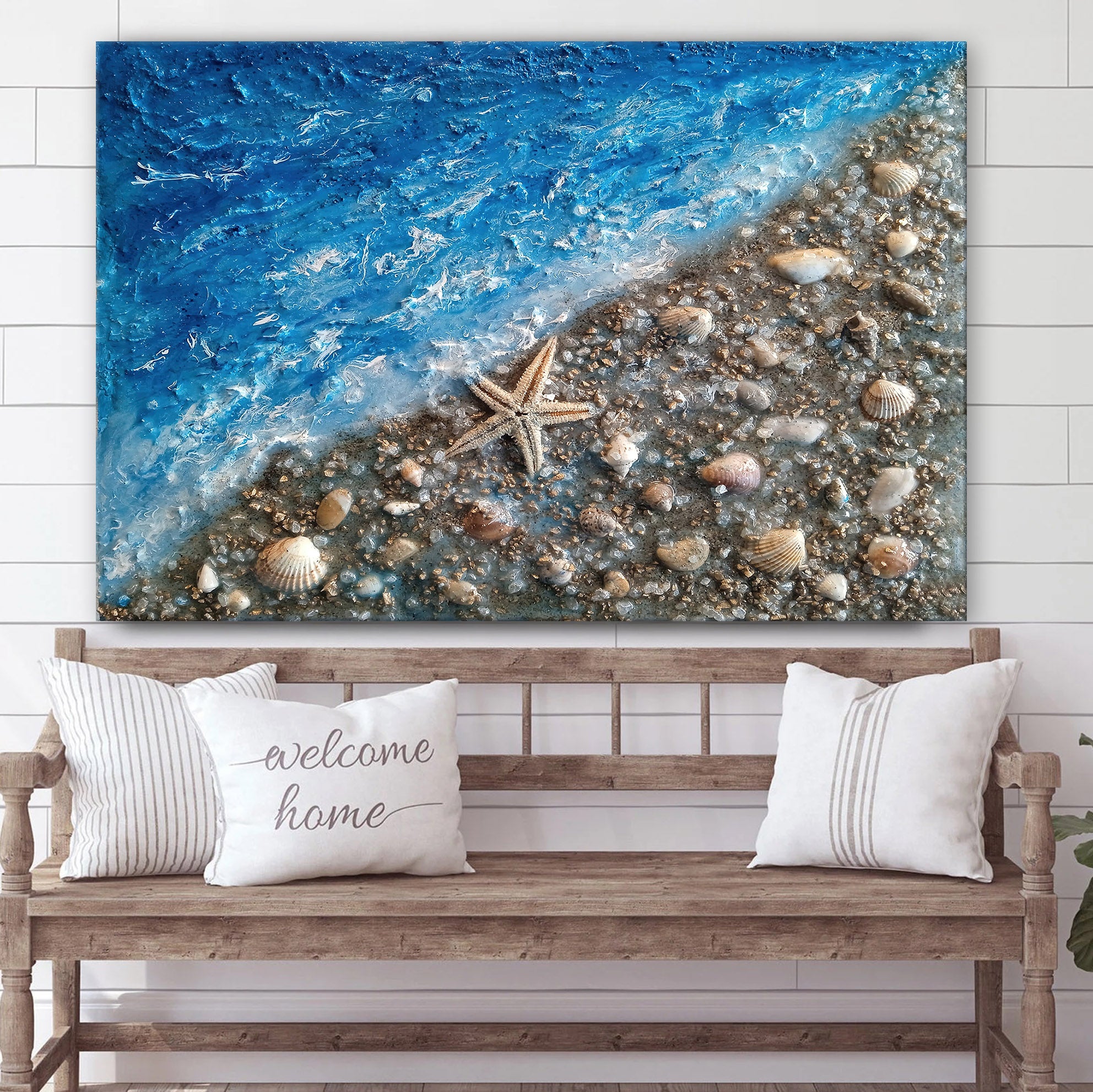 Seashells With Epoxy Resin Painting Canvas Wall Art – Canvas Wall Decor – Home Decor Living Room