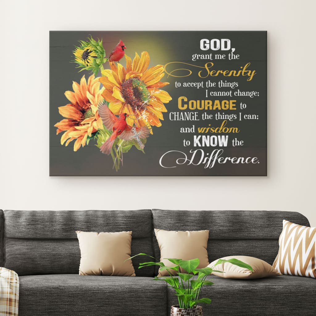 Serenity Prayer Sunflower Canvas Wall Art – Religious Wall Decor