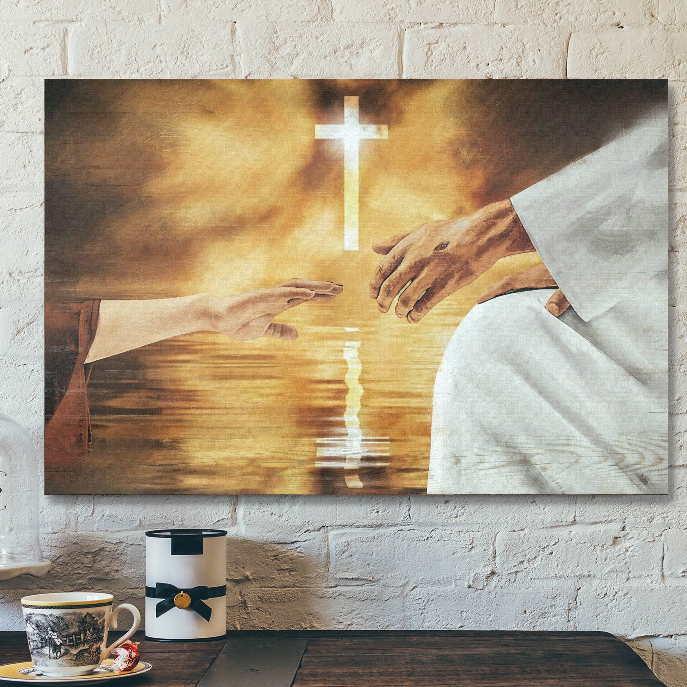 Shining Cross – Reach Out Your Hand – Bible Verse Canvas – Scripture Canvas Wall Art