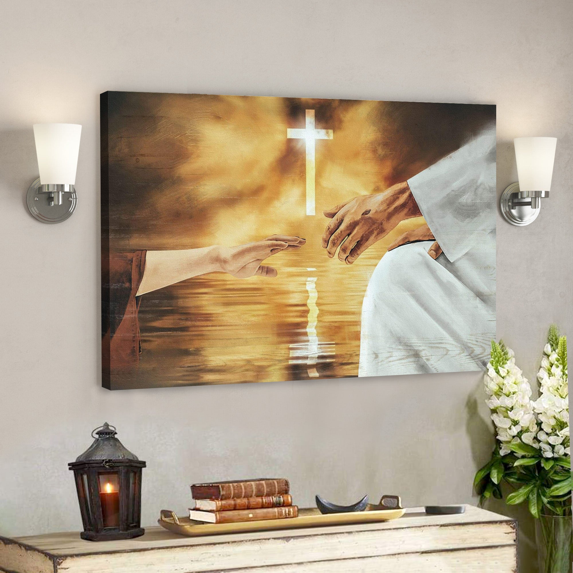 Shining Cross – Reach Out Your Hand – Bible Verse Canvas – Scripture Canvas Wall Art