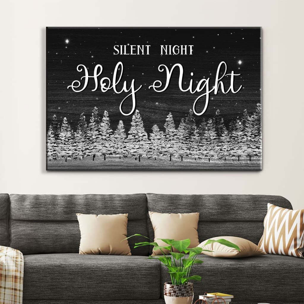 Silent Night Holy Night Christmas Tree Wall Art Canvas – Religious Wall Decor