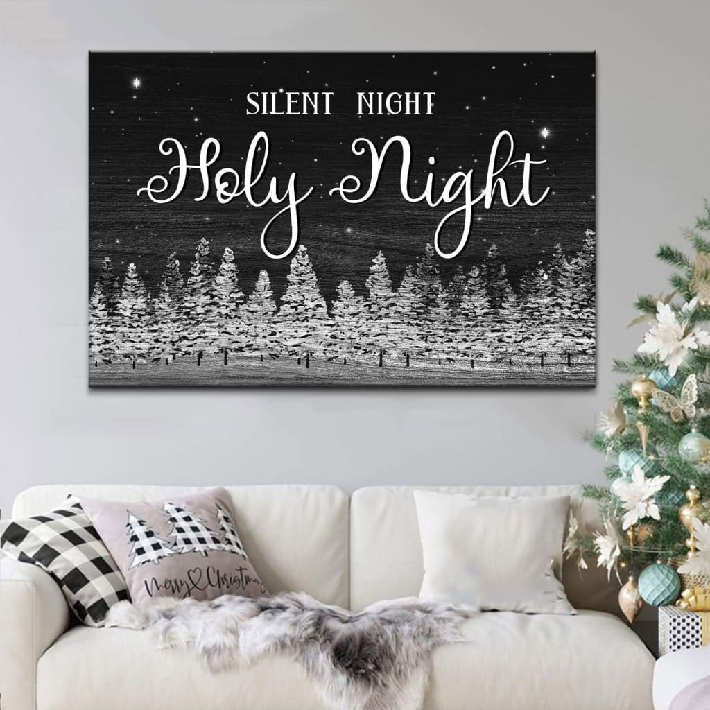 Silent Night Holy Night Christmas Tree Wall Art Canvas – Religious Wall Decor