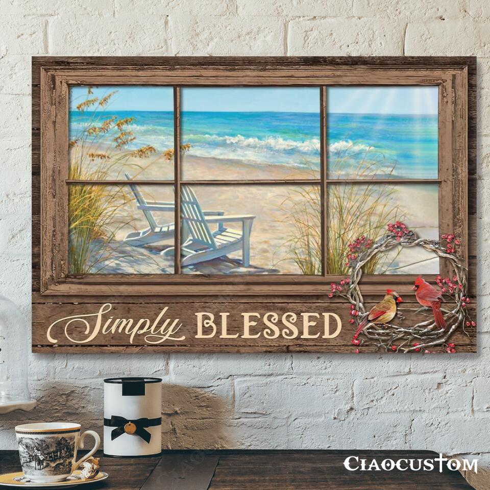 Simply Blessed – Cardinal Bird And Beach – Faith Canvas – Bible Verse Canvas – Christian Canvas Wall Art